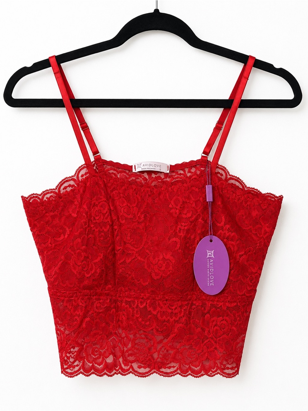 Avidlove Red Floral Lace Bralette Crop Top S NWT